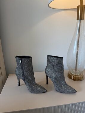 Silver Rhinestone Stiletto Ankle Boots - Women's